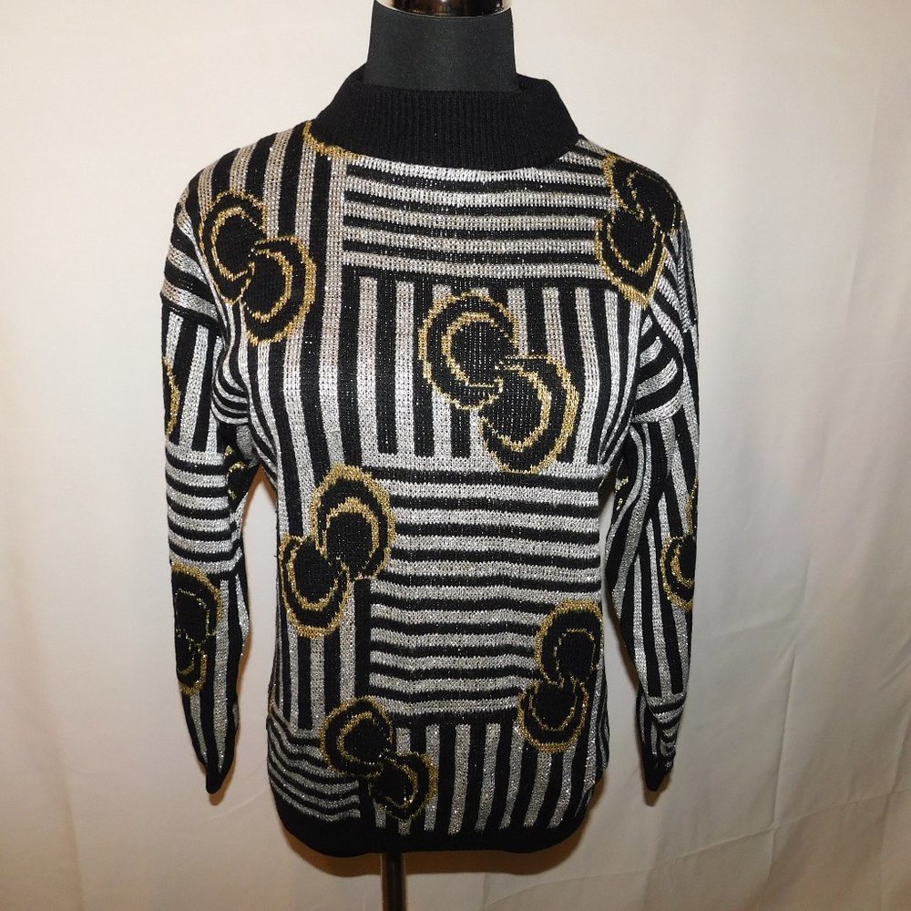 Kate Collins Vintage Sweater Black With Silver & Gold Metallic